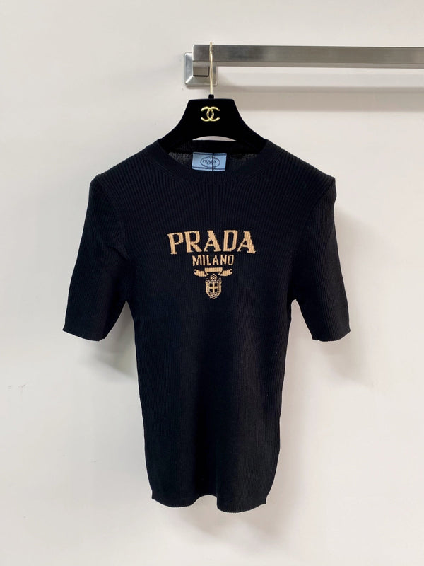 Prada Seven-Color Short-Sleeve T-Shirt with Logo in Wool