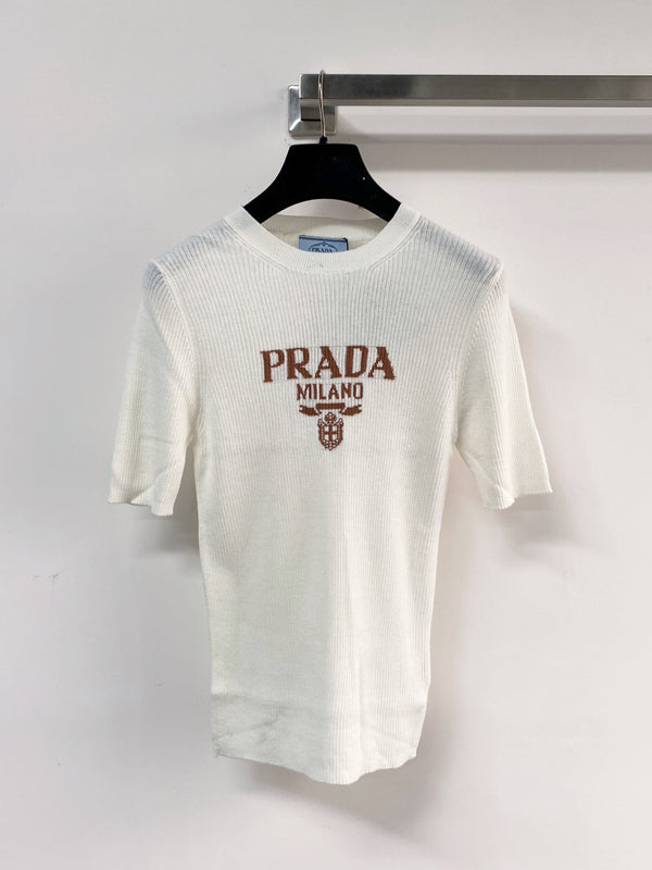 Prada Seven-Color Short-Sleeve T-Shirt with Logo in Wool