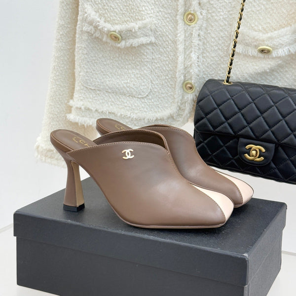 CC 26P Double C Color-Block Square-Toe Mule Slippers Calfskin 841994