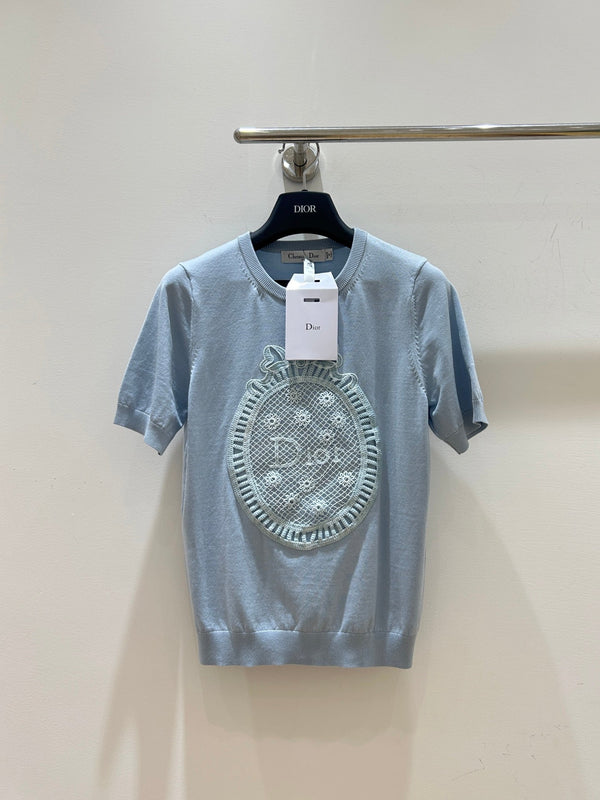 CD 2026 Short-Sleeved T-shirts Crochet-Effect Patch Tencel 469332