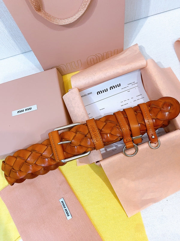 Miu 26s Tan Brown Woven Belt 211533