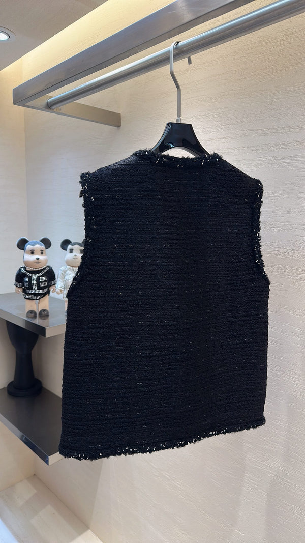 CC Sleeveless Vest Jacket Silver Sparkle Black Tweed 415638