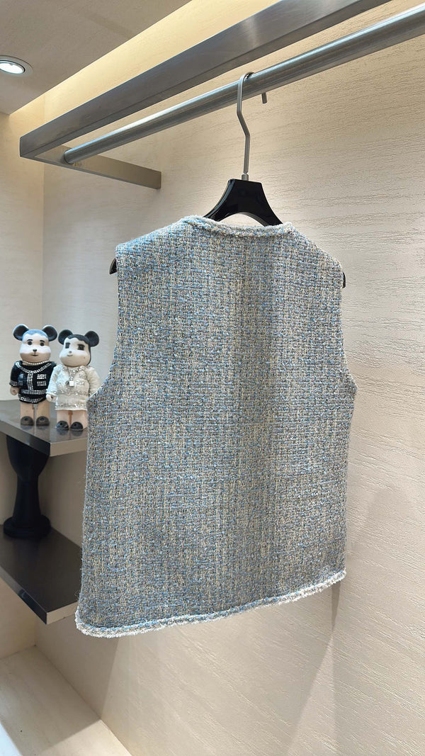 CC V-Neck Vest Jacket Morandi Blue Multicolor Tweed 415643