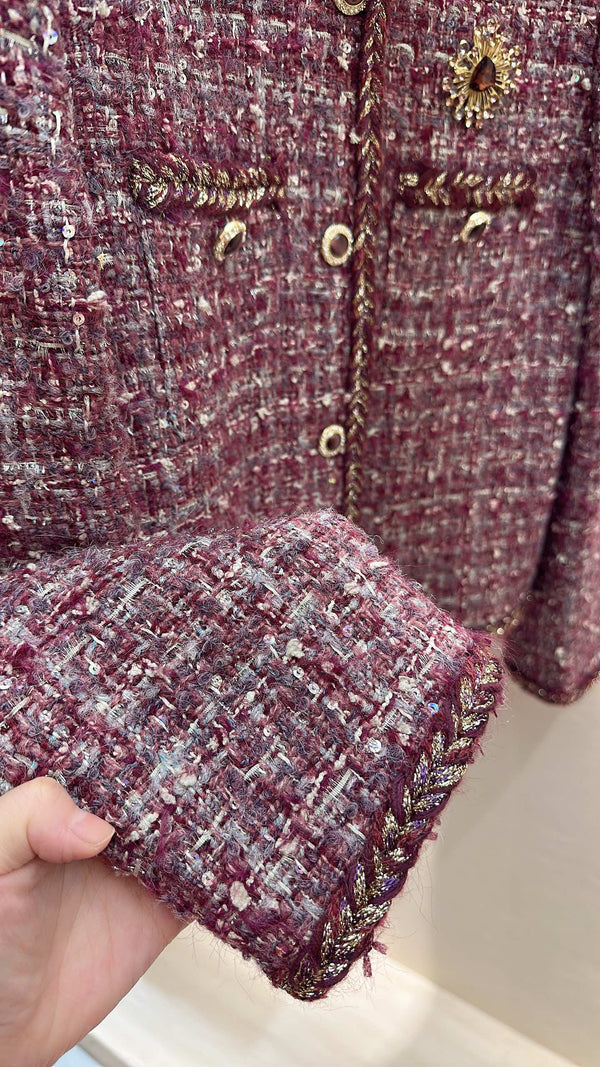 CC Cropped Jacket Burgundy Multicolor Tweed 415617