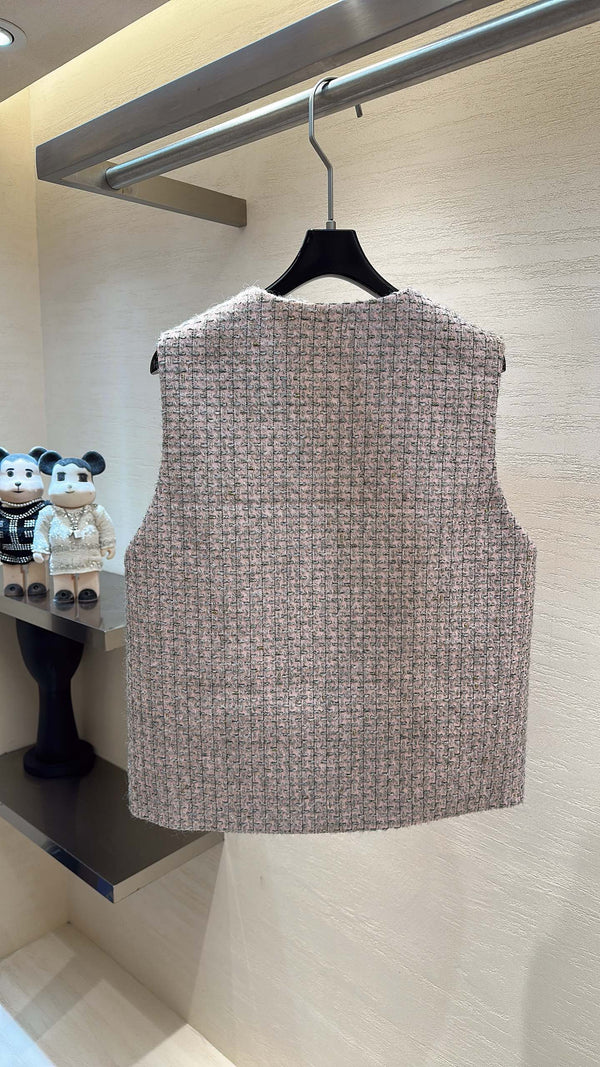 CC V-Neck Tweed Vest Jacket Mist Pink Multicolor 415648