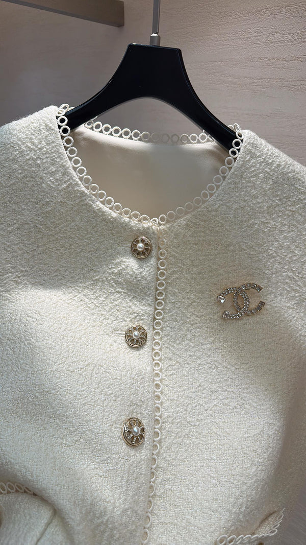CC Embossed Textured Vest Jacket Cream White 415653