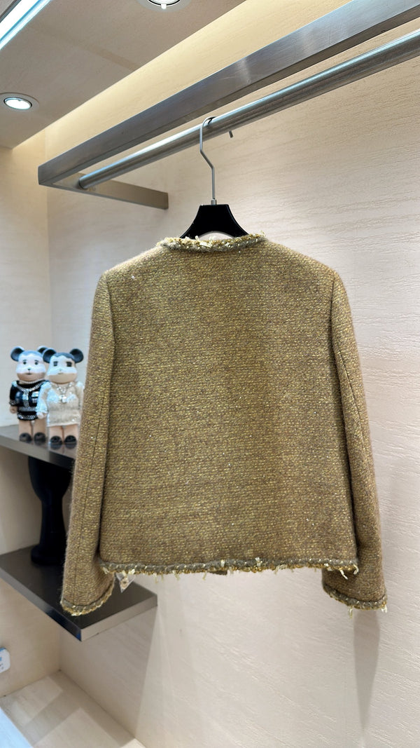 CC Sunflower Brooch Jacket Olive Gold Multicolor Tweed 415574