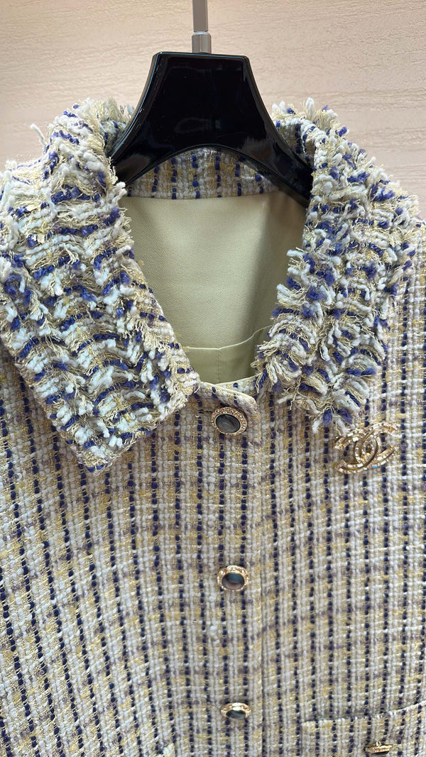 CC Cropped Jacket Collar Detail Multicolor Tweed 415571