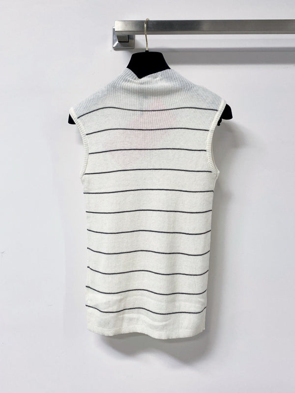 Miu Striped Knitted Sleeveless Top Logo Patch Wool 799790