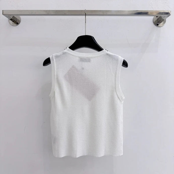 Miu 2026 Crew Neck Beaded Knit Vest Tencel Wool 375082