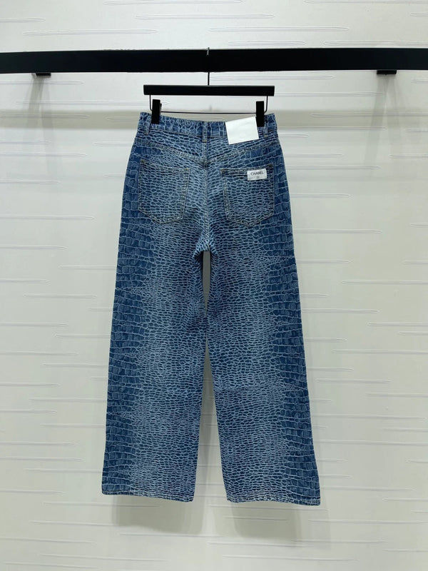 Chanel 2026 Crocodile-embossed High-waisted Jean Blue Cotton 363373
