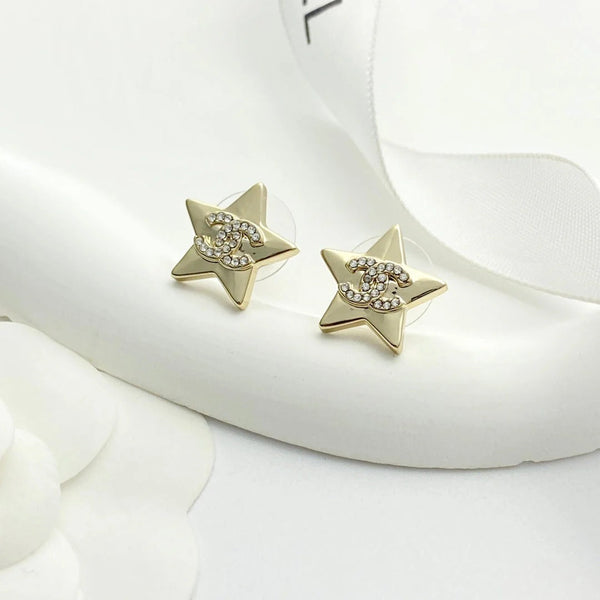 CC Light Gold Double C Star Earrings