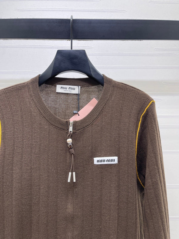 Miu 2026 Vertical Ribbed Knit Cardigan Wool 417648