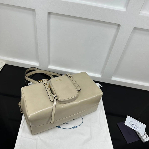 Prad 2026 Dangle Medium Shoulder Bag 30cm Patent Calfskin