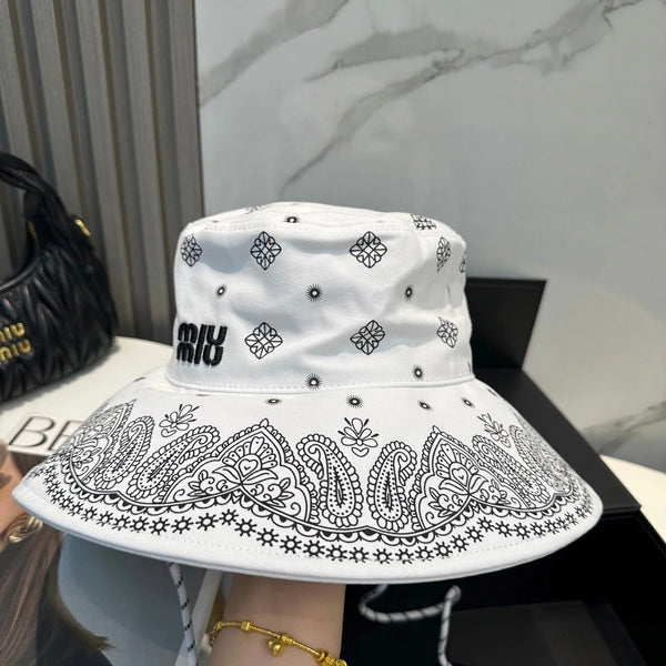 Miumiu Bandana Pattern And Embroidered Logo Wide-brimmed Hat 229395