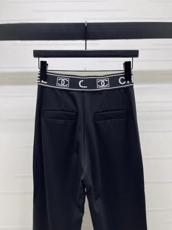 Chanel 2026 Webbing Letter Flared Pant Black White Cotton Polyamide 363365