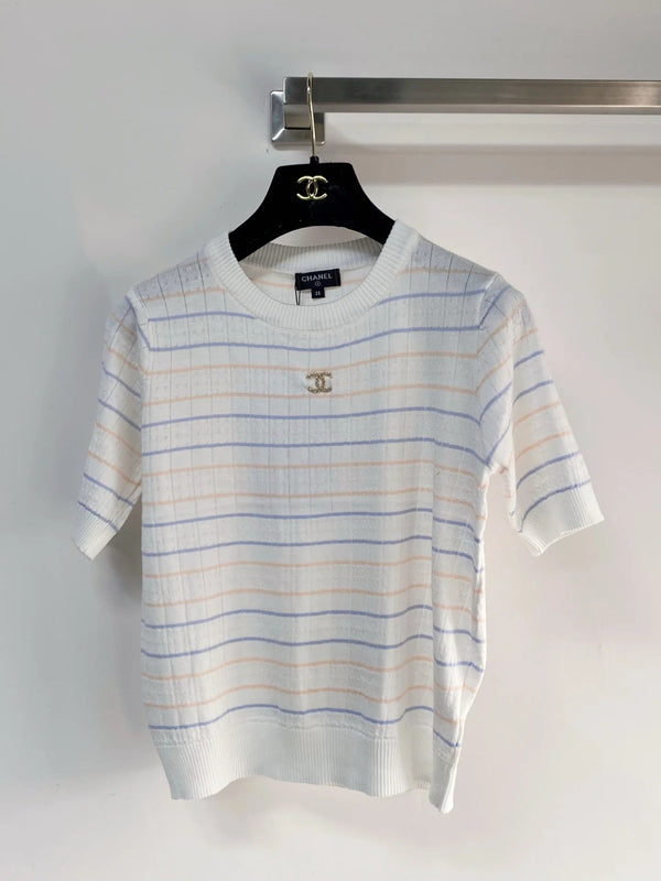 Chanel 2026 Short-sleeved T-shirt Green White Cashmere Wool 149440