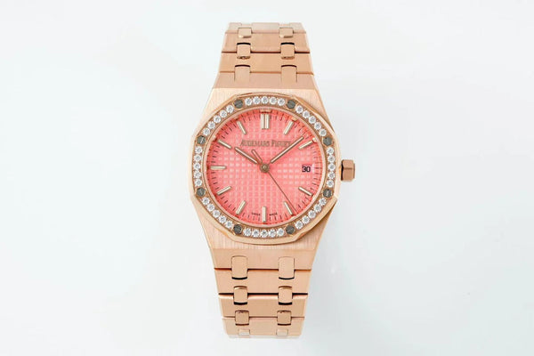 Audemars Piguet Royal Oak 34mm Pink Dial Pink Gold Case Diamond Bezel