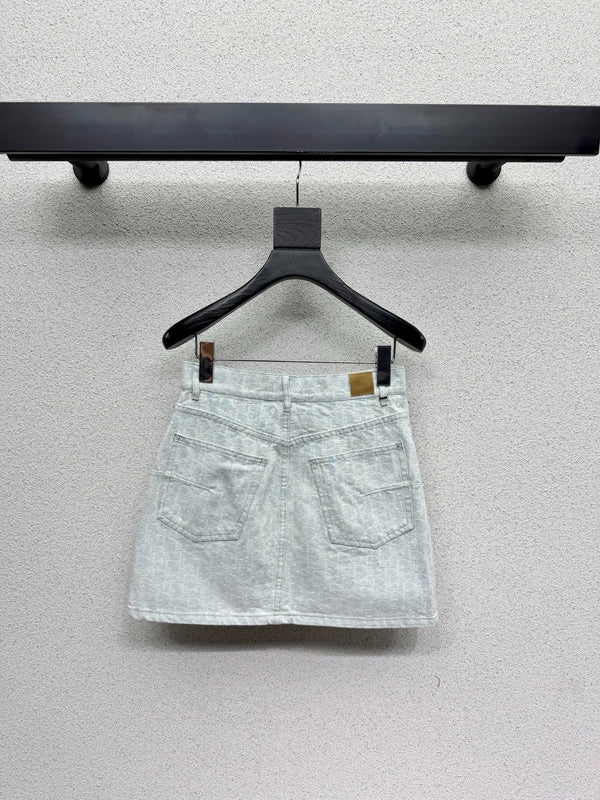 CD 2026 Denim Midi Skirt Light Blue Cotton 400983