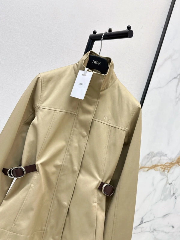 CD 2026 Mid-Length Trench Coat with Double-Sided Leather Belt Cotton 776504