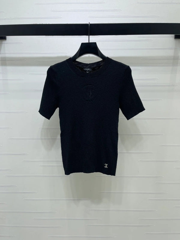 Chanel 2026 Crew Neck Double C Knit Short-Sleeve T-Shirt Cashmere 363394