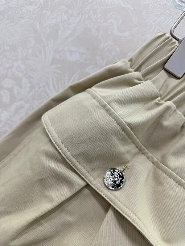 Chanel 2026 Large Pocket Cargo Shorts Skirt Khaki Cotton 359637