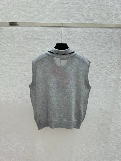 Miu 2026 Tie-Waist Crew Neck Knitted Vest Wool Cashmere 341448
