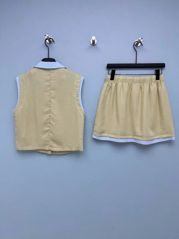 Miu 2026 Vest and Skirt Set Brown Cotton 643288