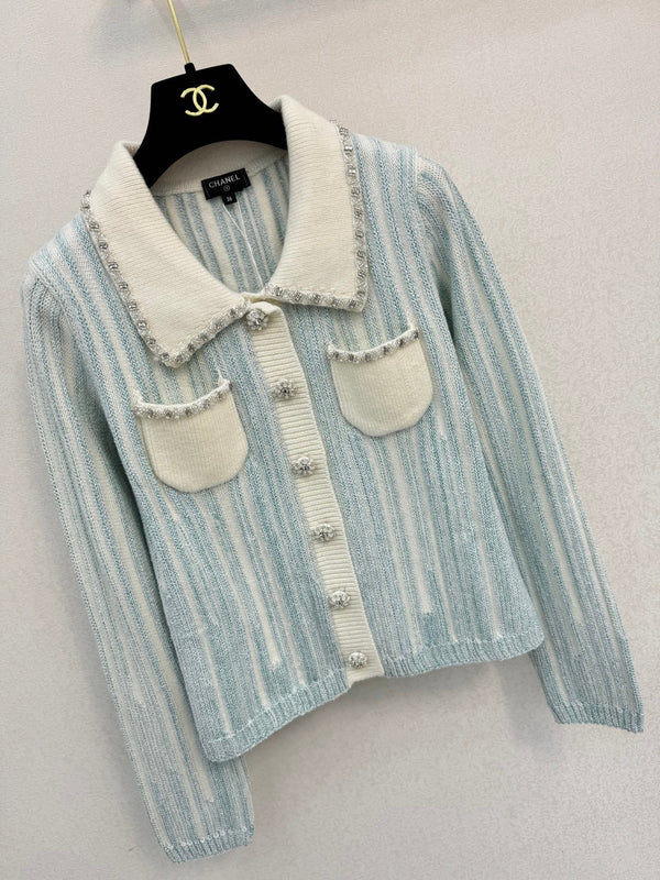 CC 2026 Striped Cardigan Blue White Wool 424700