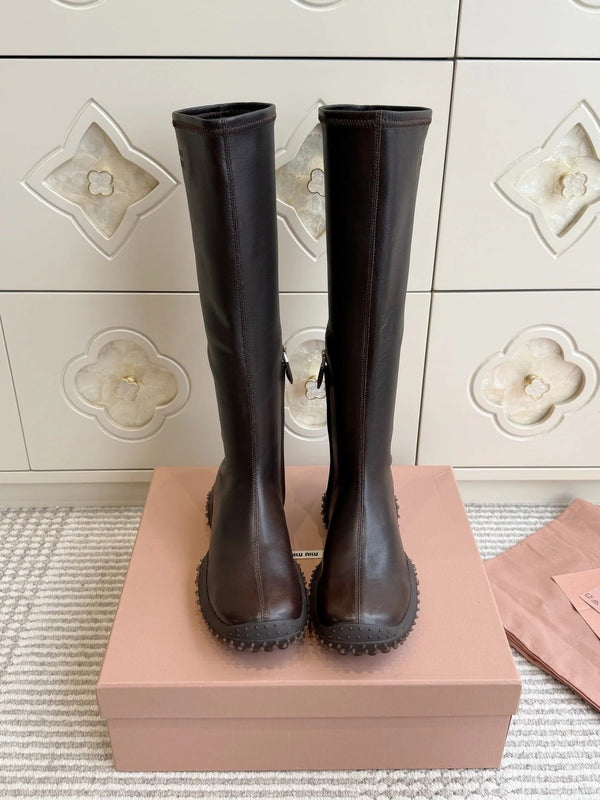 Miu 2026 Retro Sporty High-Top Stretch Boots Sheepskin 955678