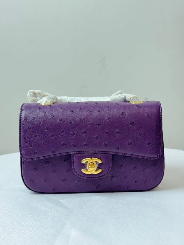 CC 2026s Flap Ostrich Embossed Bag 20cm Leather