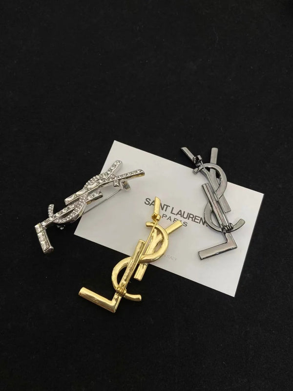 YSL Brooch With Sparkling Crystals