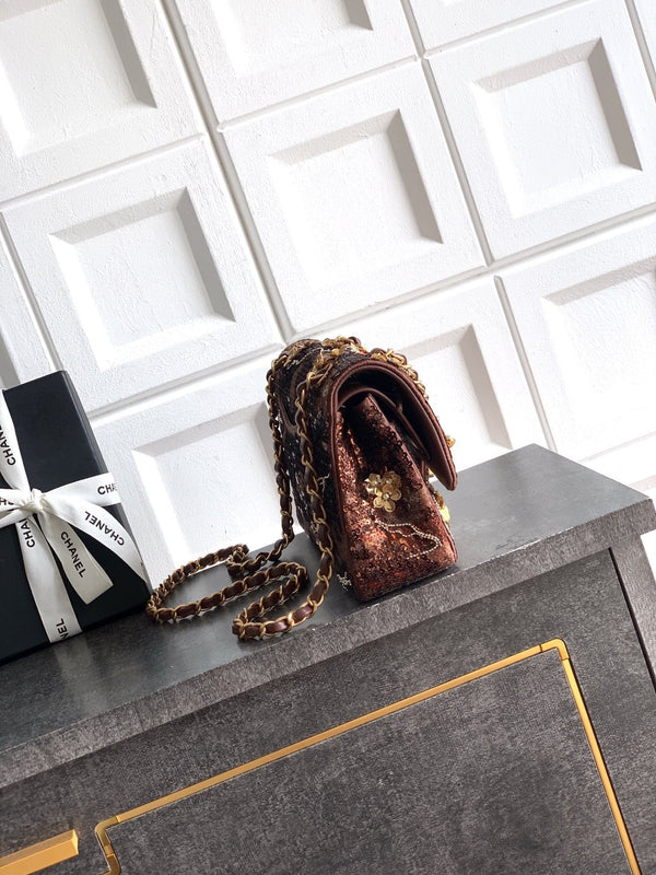 CC 2026 Flap Bag Brown Mix Colors Sequin Leather