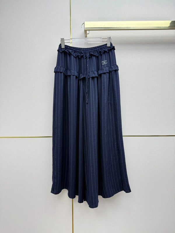 Chanel 2026 Ruffled Striped Wide-Leg Pants Cotton 244740