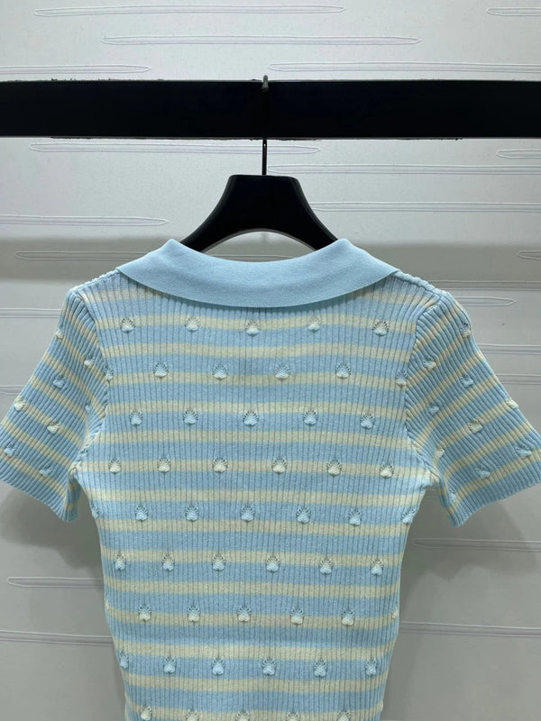 CC 2026 Striped Collared Knit Short-Sleeve T-Shirt Cotton 677728