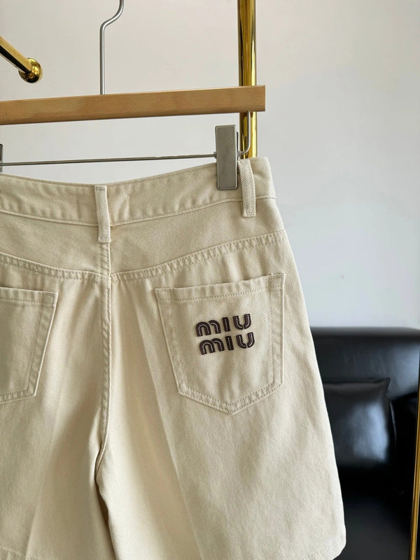 Miu 2026 Denim Shorts Beige Cotton 635724