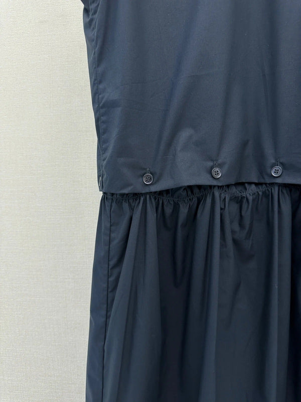 Miu 2026 Sleeveless Dress Navy Green Cotton 648450