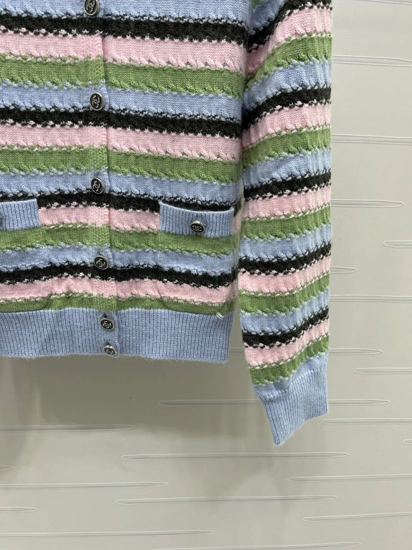 CC 2026 Striped Cardigan Blue Pink Green Wool 417669
