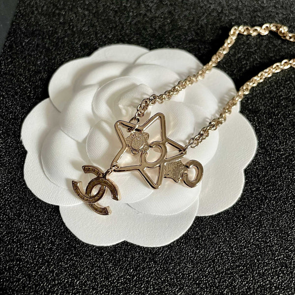 CC Vintage Double C Star Gold Diamond Necklaces