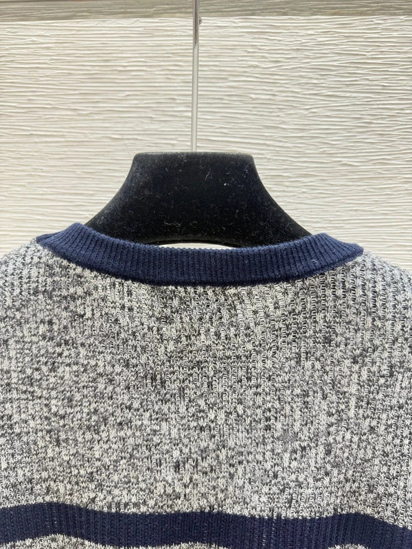 Chanel 2026 Striped Crew Neck Knit Long Sleeve Gray Wool 244670