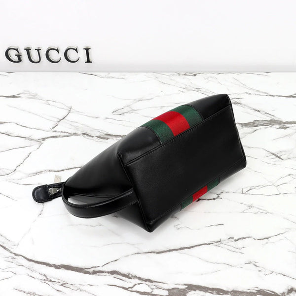 GG 2026 Mega Web Trademark Crossbody Bag 22cm Balck Canvas Leather