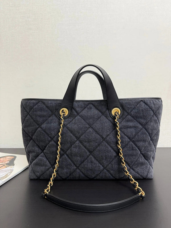 CC 2026 Tote Bag 44cm Black Quilted Denim Leather