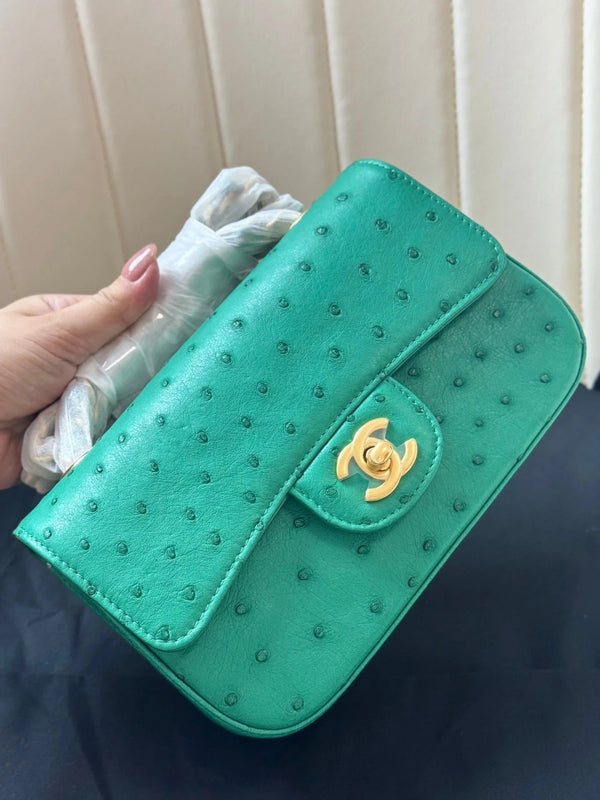 CC 2026s Flap Ostrich Embossed Bag 20cm Leather