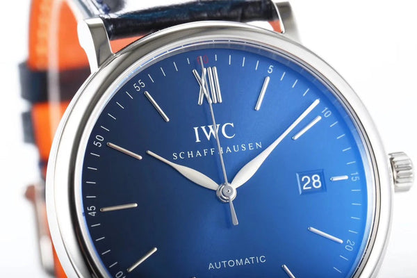 IWC Portofino 40mm Blue Dial Steel Case Black Leather