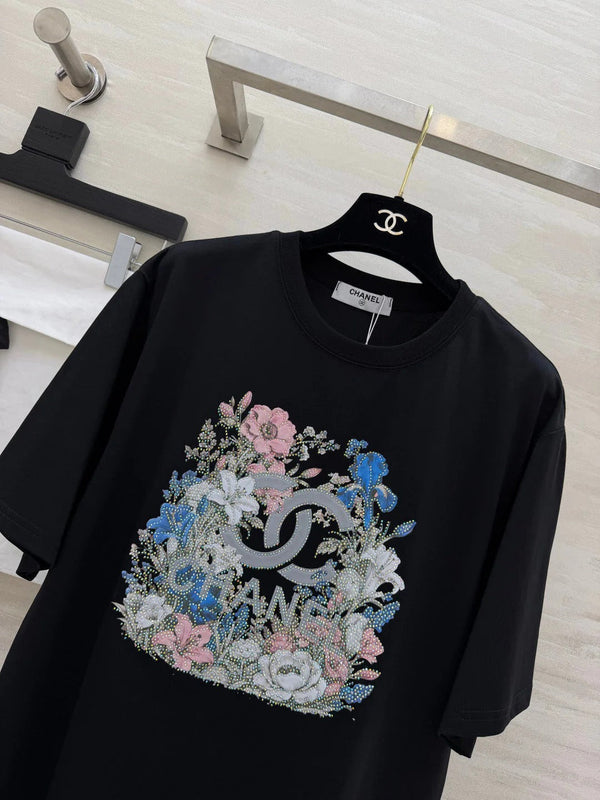 CC 2026 Floral Rhinestone T-shirt Cotton 681379