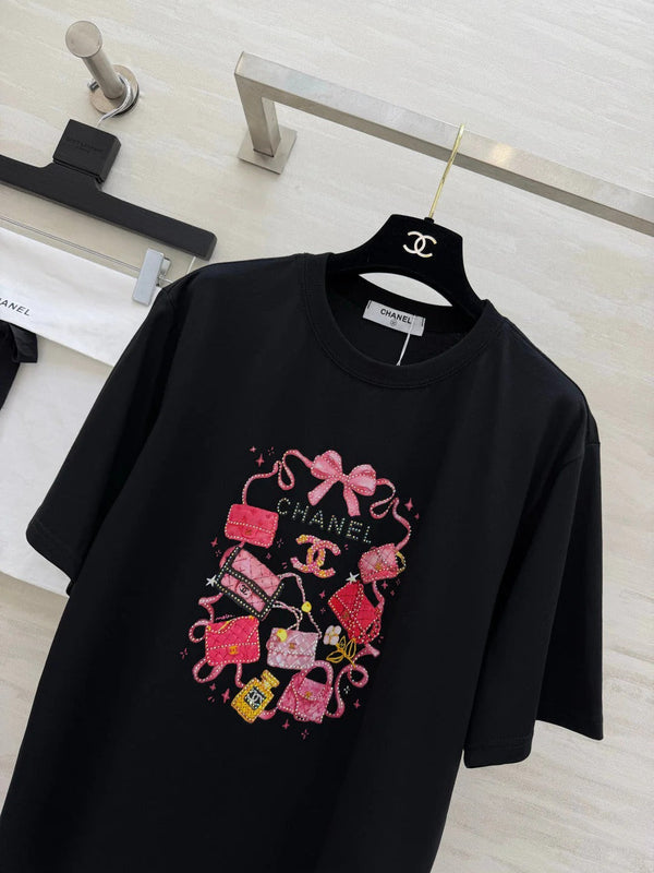CC 2026 Rhinestone Print T-shirt Cotton 681371