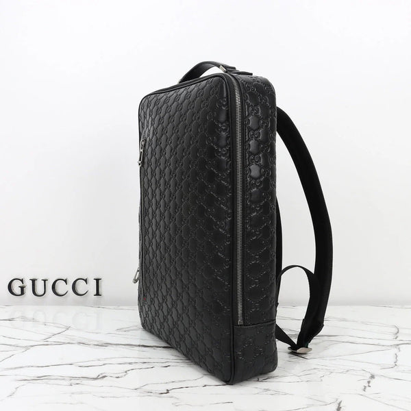 GG 2026 Emblem Backpack 43cm Black Embossed Calfskin