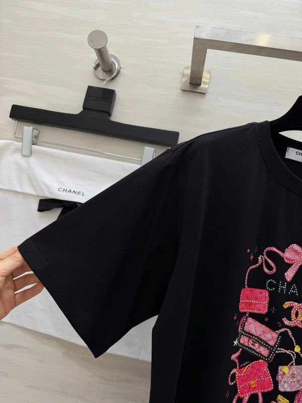 CC 2026 Rhinestone Print T-shirt Cotton 681371