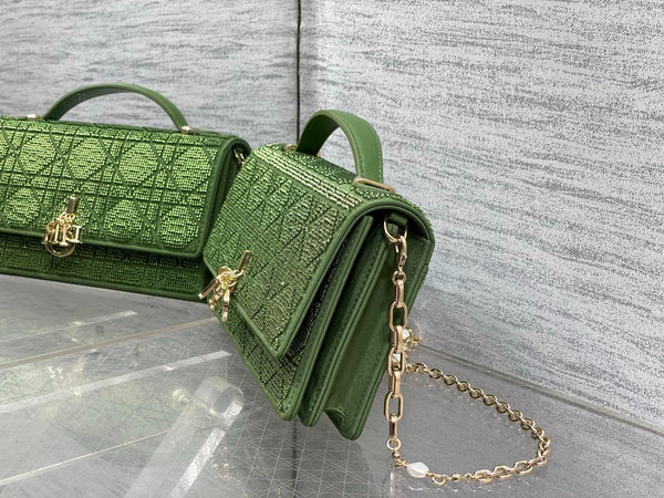 CD 2026 Microbead-Embroidered Bag 21cm Cotton Leather 355271