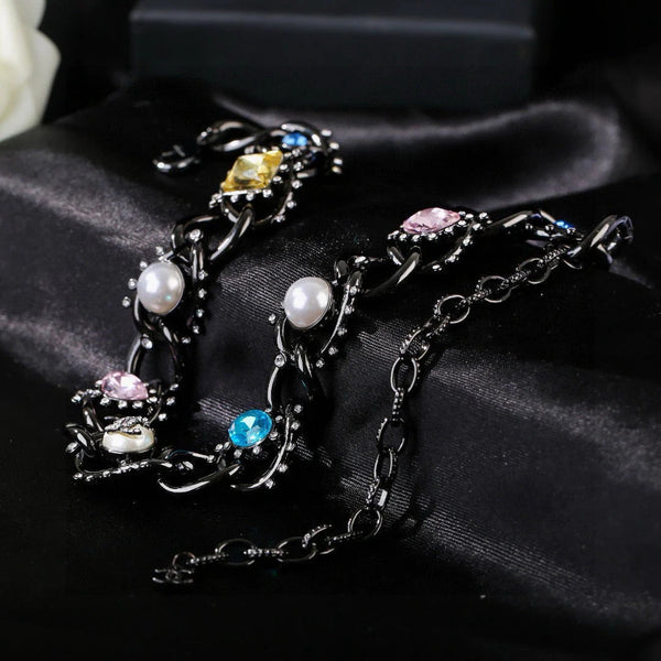 CC Multicolor Crystal Pearl Black Necklace